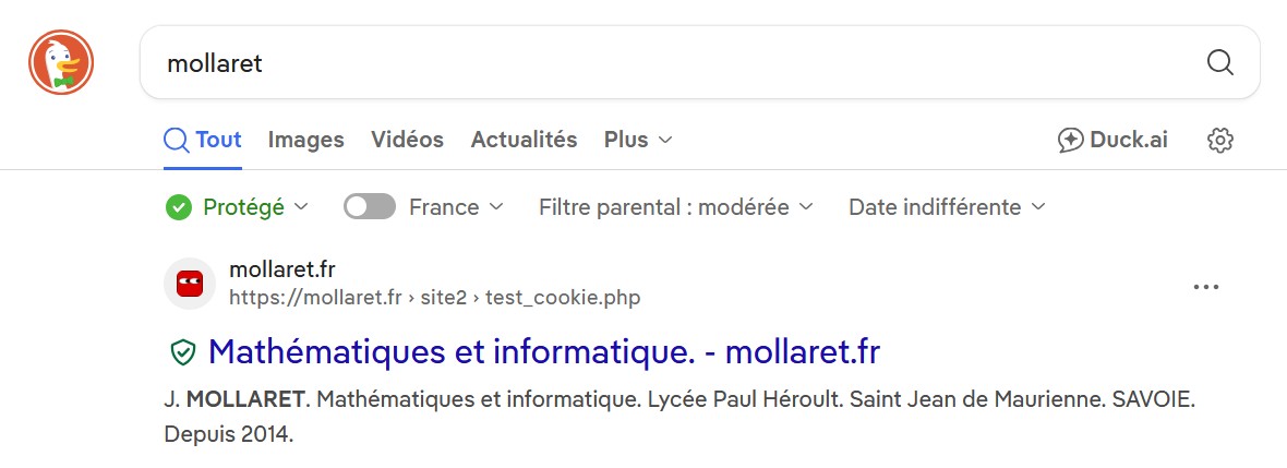 preuve de référencement sur Duckduckgo